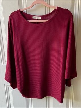 Zenana Outfitters Burgundy Ribbed Dolman Long Sleeve Top